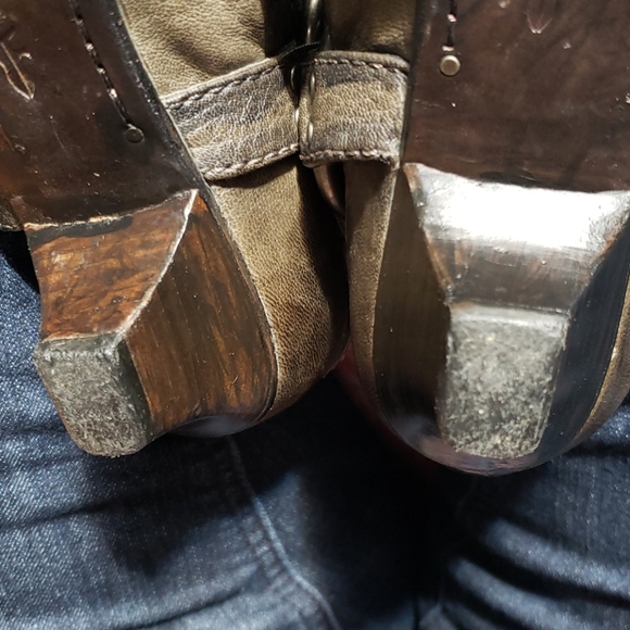 Frye Steffi Pull On Harness  Biker Kitten Heel Grey Boots - Picture 8 of 16